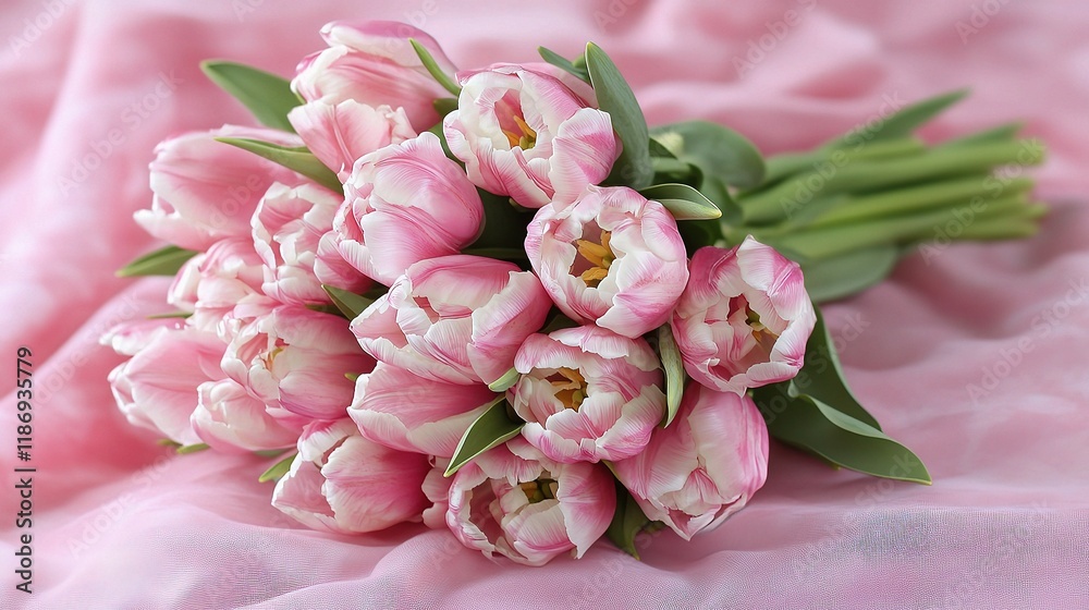 Fototapeta premium Beautiful Spring Bouquet of Pink Tulips on Soft Pastel Background