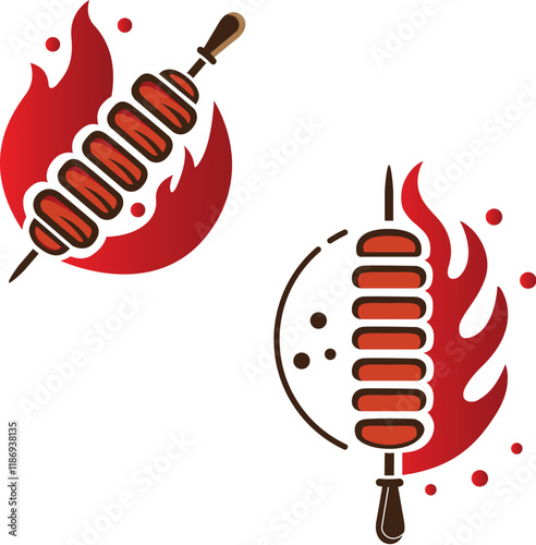 Grill Fleisch Döner Icon Set