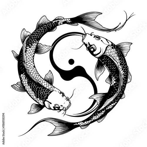 Koi Fish Sketch Drawing. set of cartoon fish illustration black and white.hand drawn koi fish with flower tattoo for Arm.Japanese tattoo and illustration for coloring.Asian traditional tattoo design.
