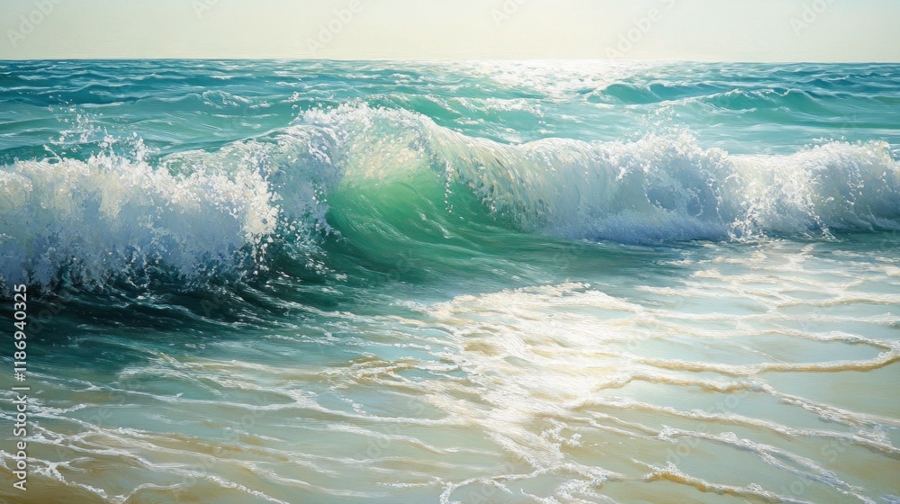 Obraz premium Ocean Wave Crashing on a Sandy Shore