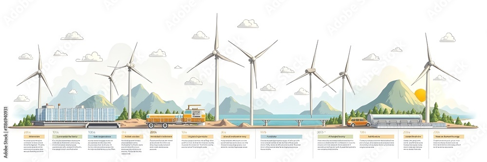 Naklejka premium Hand-drawn infographic of renewable energy sources like wind, solar, and hydropower