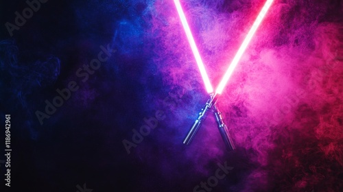 Celebrate Star Wars Day with lively lightsabers and a cheerful galaxy backdrop featuring vibrant designs and glowing elements