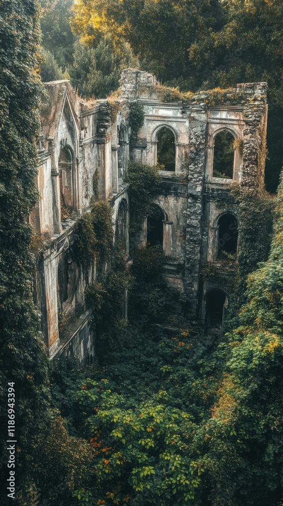 ruins of old buildings surrounded by overgrown vegetation, nostalgic and detailed, focus on nature reclaiming urban structures ruins of old buildings surrounded by overgrown vegetation, nostalgic and detailed, focus on nature reclaiming urban structures