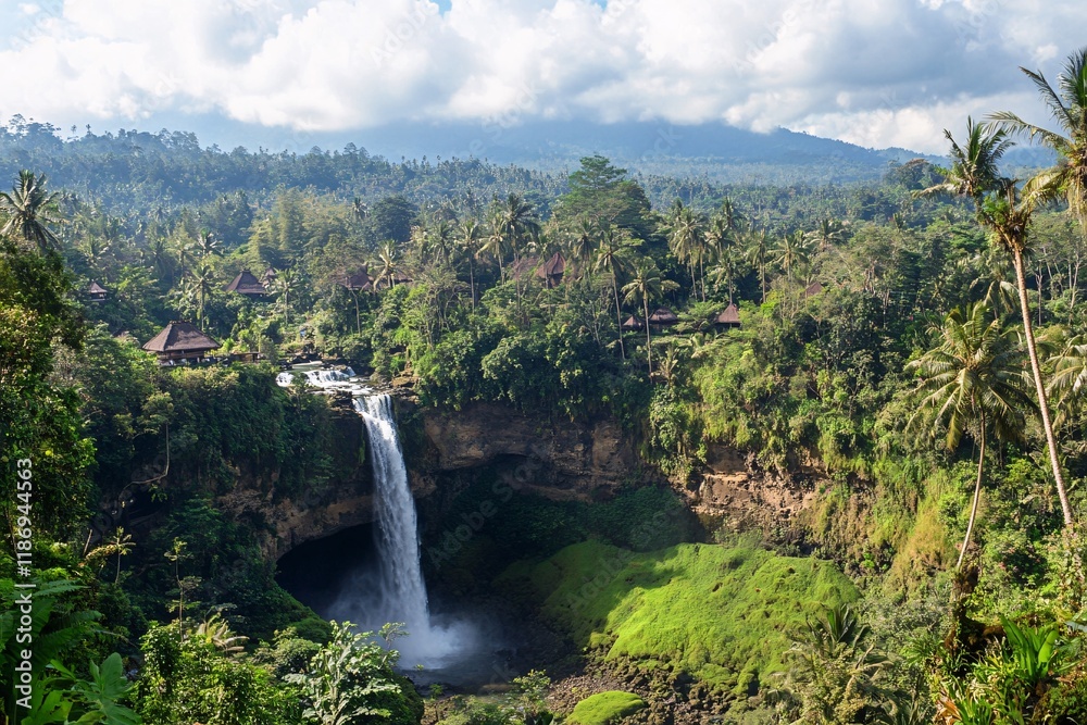 Secret Bali Waterfall in tropical rainforest. Secret Bali Waterfall in tropical rainforest.