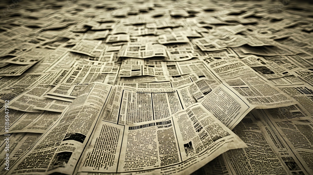 Fototapeta premium Collage of Aged Newspaper Clippings on a Vintage Surface