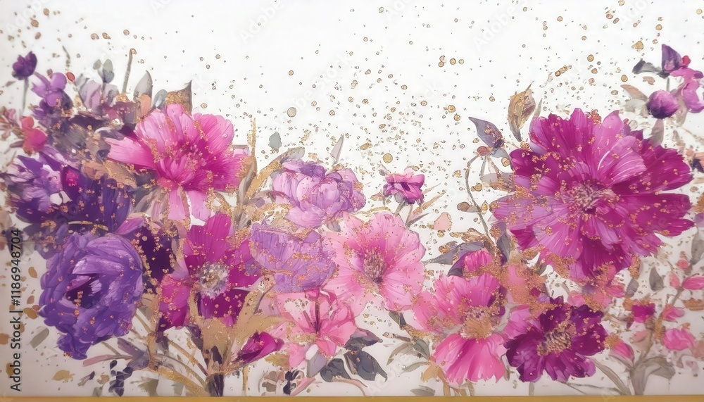 Obraz premium 花柄装飾, 装飾デザイン, 優雅なパターン, ゴールドアート, フローラルモチーフ, スタイライズされた花, クラシック装飾