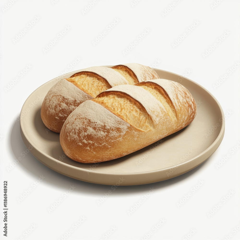 Freshly baked bread loaves on beige plate, showcasing golden crust and soft interior, perfect for any meal or gathering Freshly baked bread loaves on beige plate, showcasing golden crust and soft interior, perfect for any meal or gathering