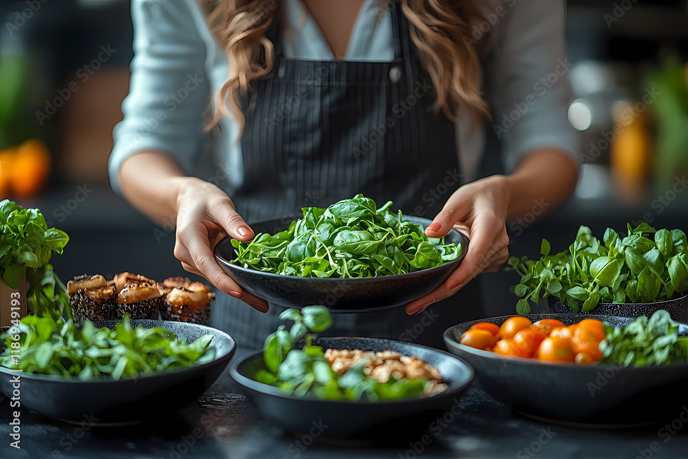A person preparing healthy desserts during a culinary masterclass. A modern kitchen and natural ingredients create a delightful atmosphere A person preparing healthy desserts during a culinary masterclass. A modern kitchen and natural ingredients create a delightful atmosphere