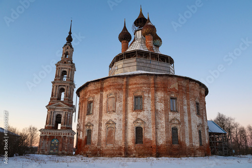  The unique church of the Kazan Icon of the Mother of God  (1770) on the early January morning. Kurba. Yaroslavl region, Russia photo