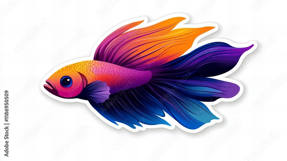 Fototapeta premium Vibrant betta fish with flowing fins in shades of orange, pink, purple, and blue. A colorful underwater beauty!