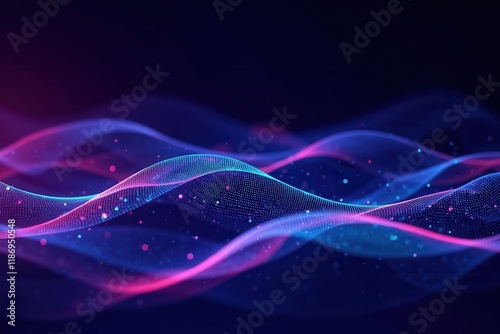 Abstract Digital Waves in Pink and Blue with Sparkling Particles Illustrating Fluid Data Streams and Modern Technology Concepts