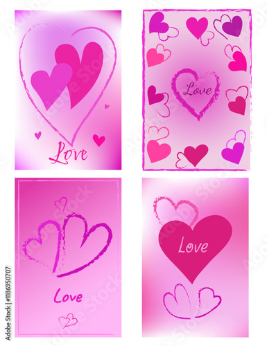 Set of Valentine's Day cards, in soft pink and purple tones, vector illustration