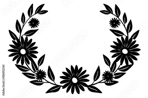 Floral Wreath with Daisies and Leaves - Elegant Botanical SVG Graphic