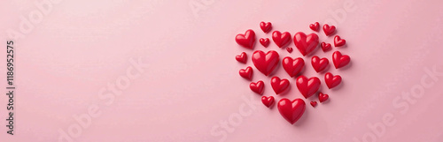 A Heart Shape Made Of Red Hearts Is Positioned In The Center Of A Pink Background Leaving Space To Add Text. 00003