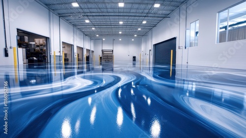 Wallpaper Mural Blue Swirl Epoxy Flooring in a Modern Warehouse Torontodigital.ca