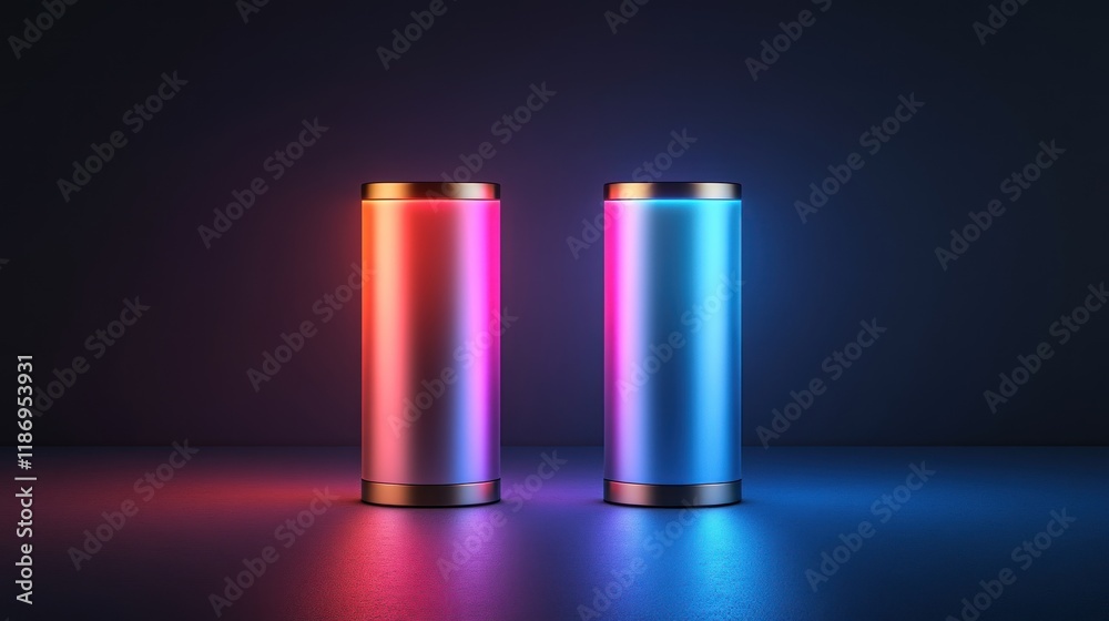 Neon Cylinders: Futuristic Energy Display Neon Cylinders: Futuristic Energy Display