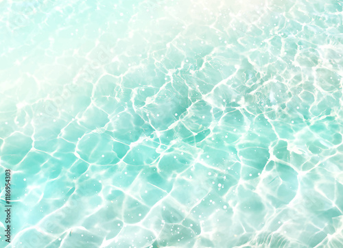 Caustic light deep wave vector design texture. Sea or ocean water background. Summer beach aestetic. Natural transparent underwater surface. Clean sparkling waterscape. Swimming pool aqua reflections.