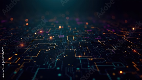 Abstract Digital Circuit Network with Glowing Lights and a Futuristic Aesthetic for Technology and Innovation Concepts
