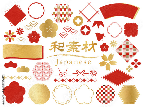 和風のアイコン 柄 フレーム イラストデザインのセット