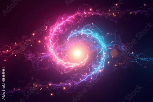 Abstract Visualization of Energy Storm with Twirling Colors and Illuminated Center in Cosmic Background, Perfect for Digital Art and Science Themes