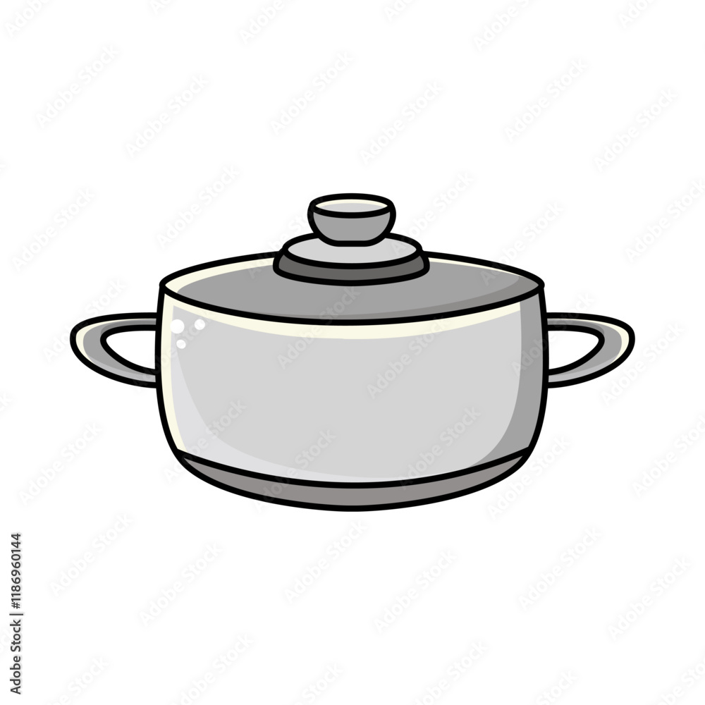 Steel icon pot for cooking. Vector illustration of grey pan isolated on white background Steel icon pot for cooking. Vector illustration of grey pan isolated on white background
