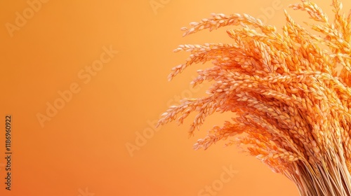 Glowing rice sheaves and cheerful symbols create a serene background for Labor Thanksgiving Day celebration