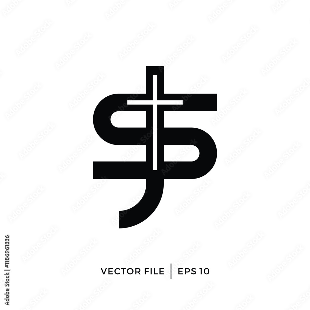 JS initials logo design with cross JS initials logo design with cross