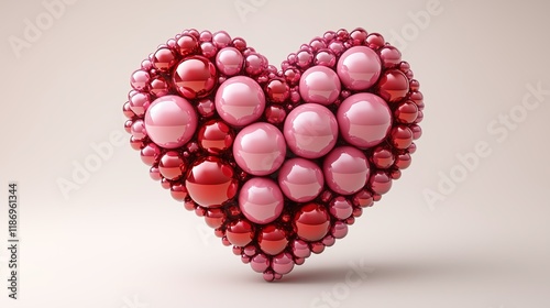 A heart made of many small red balls. The heart is pink and has a red center. The balls are arranged in a way that they form the shape of a heart