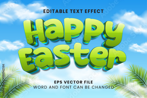 Happy easter day editable text style. Easter day celebration text effect