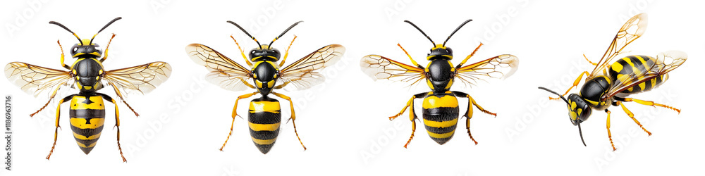 Detailed Illustration of Various Bees Depicting Their Unique Features and Colors