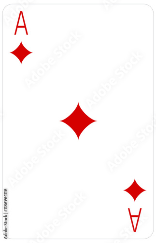 Ace of diamonds playing card. Vector illustration on transparent background.