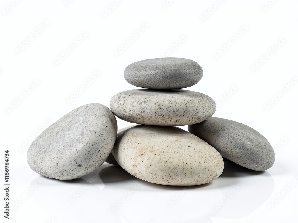 A Group Of Stones Are Isolated And Placed Harmoniously On A White Background Creating A Visually Striking Composition. 00002 A Group Of Stones Are Isolated And Placed Harmoniously On A White Background Creating A Visually Striking Composition. 00002