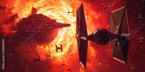 Star Destroyers and TIE Fighters Engage in Fiery Space Battle