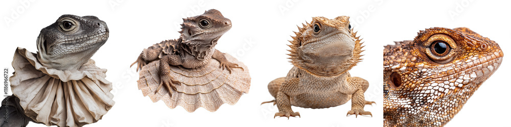 Obraz premium Colorful reptiles in various poses showcasing unique textures and detailed features