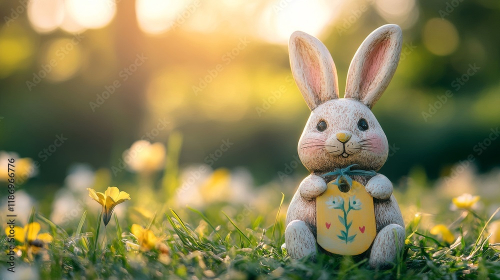 Fototapeta premium Easter Bunny Figurine In Springtime Meadow