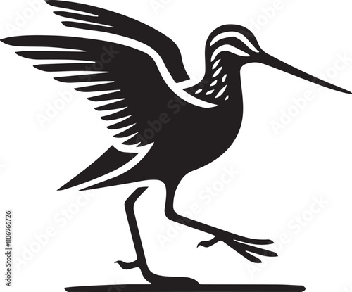 Snipe birds plain vector silhouette image. Birds black and white image.