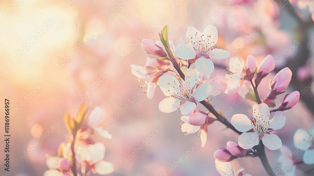 Soft Pastel Spring Scene with Abstract Bokeh Lights and Blossoms Soft Pastel Spring Scene with Abstract Bokeh Lights and Blossoms