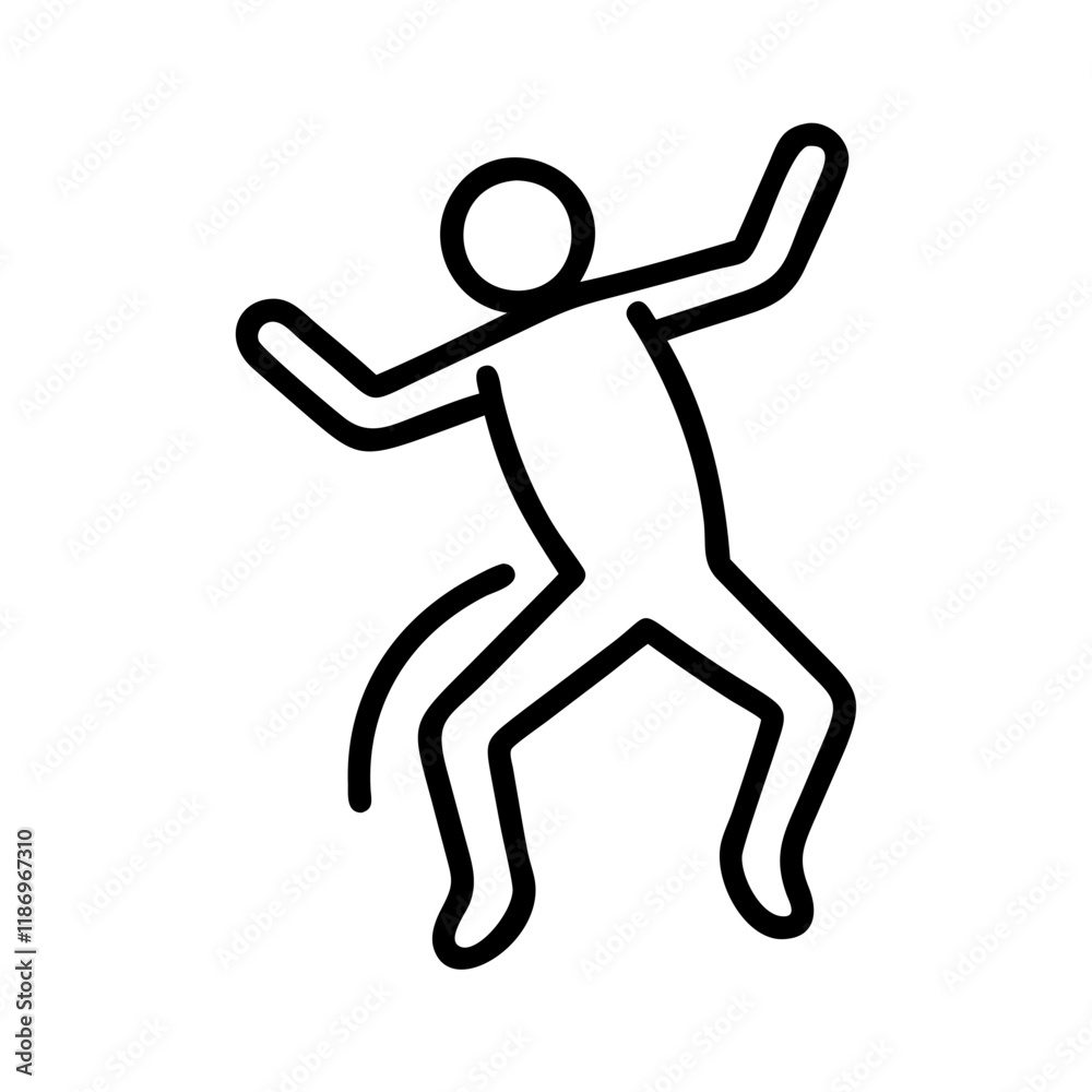 Dancing person icon, black outline style, energetic pose, on transparent background Dancing person icon, black outline style, energetic pose, on transparent background