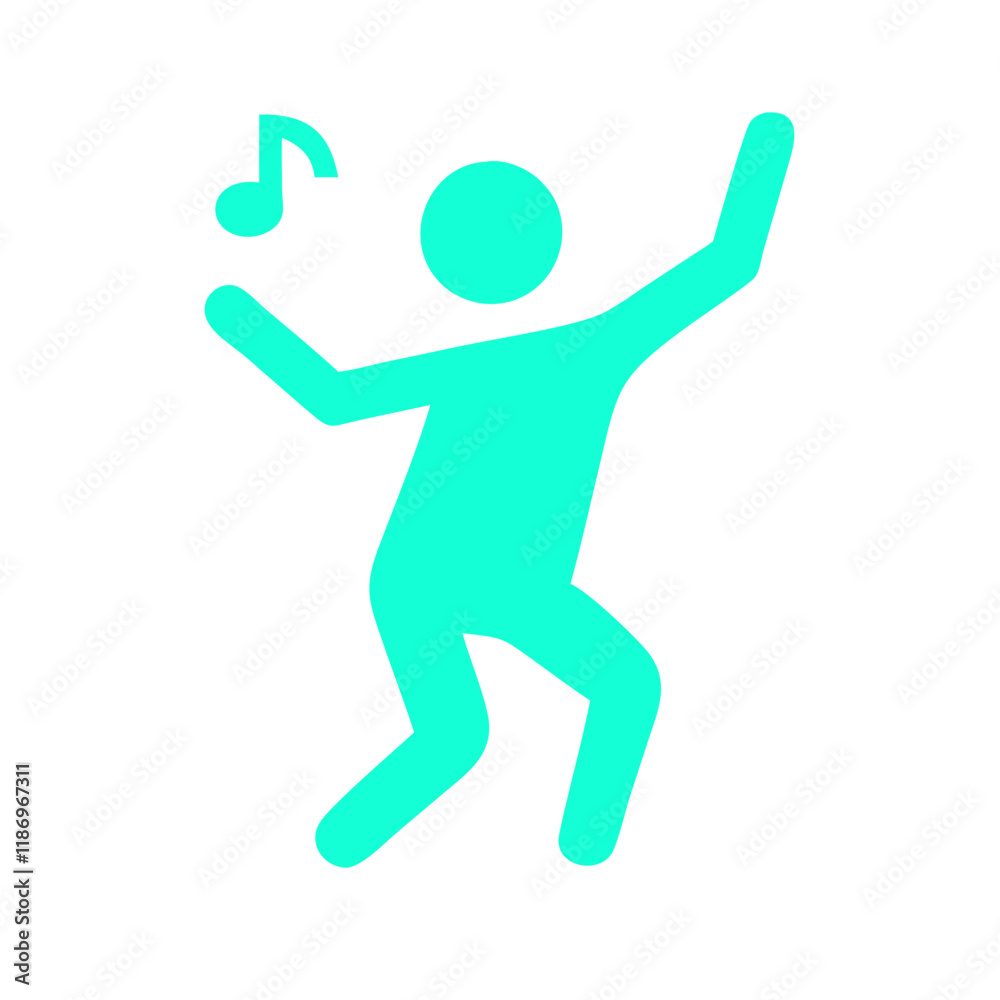 Dancing person icon, bright cyan color, joyful movement, on transparent background Dancing person icon, bright cyan color, joyful movement, on transparent background