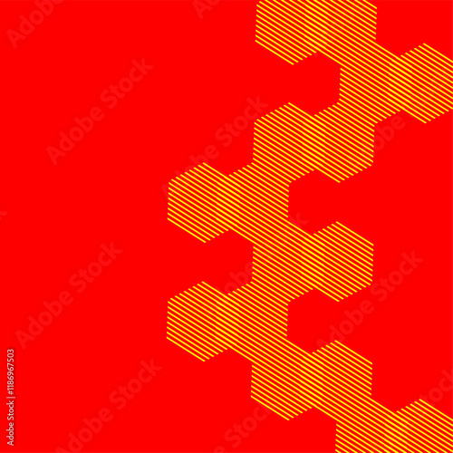 geometric simple background of golden hexagons set against a bold red backdrop.