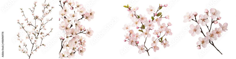 Delicate Pink Cherry Blossom Branches on White Background for Nature and Beauty Themes Delicate Pink Cherry Blossom Branches on White Background for Nature and Beauty Themes