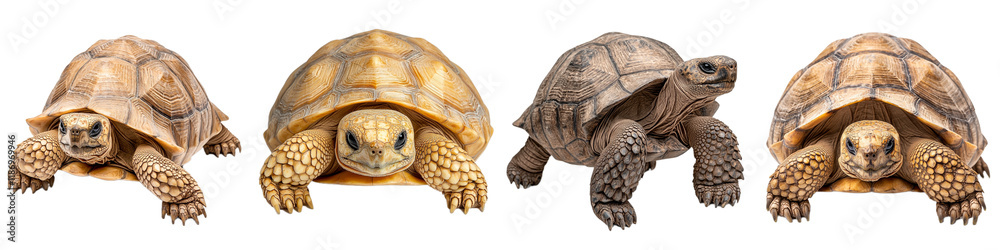 Obraz premium Group of Four Different Turtles on a Transparent Background with Various Shell Patterns