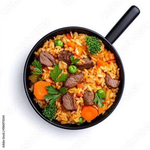 Arroz Atollado served on a plate with a transparent background.