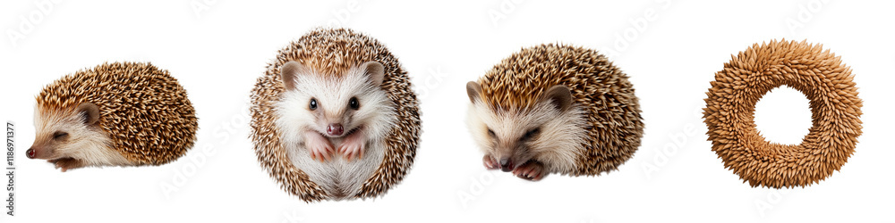 Fototapeta premium Adorable Hedgehogs in Various Poses on White Background for Animal Photography