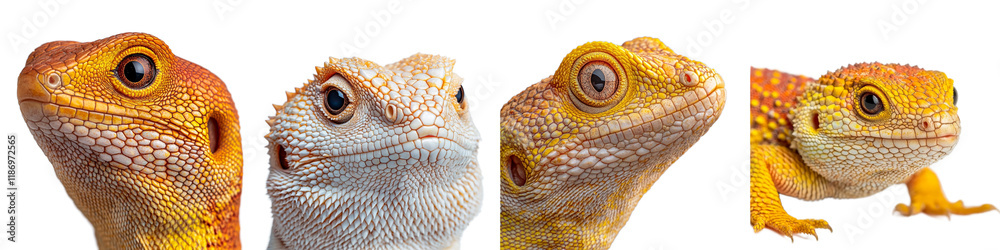 Obraz premium Colorful Reptiles with Unique Patterns Posing Together in Bright Natural Light