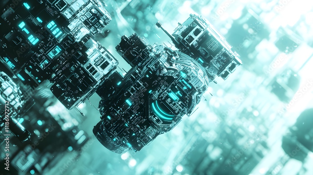 Futuristic Circuit Design with Blue and Silver Tones in Modern Style Futuristic Circuit Design with Blue and Silver Tones in Modern Style