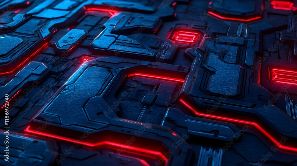 Fototapeta premium Blue and Silver Tech Circuit Pattern in High Resolution Detail