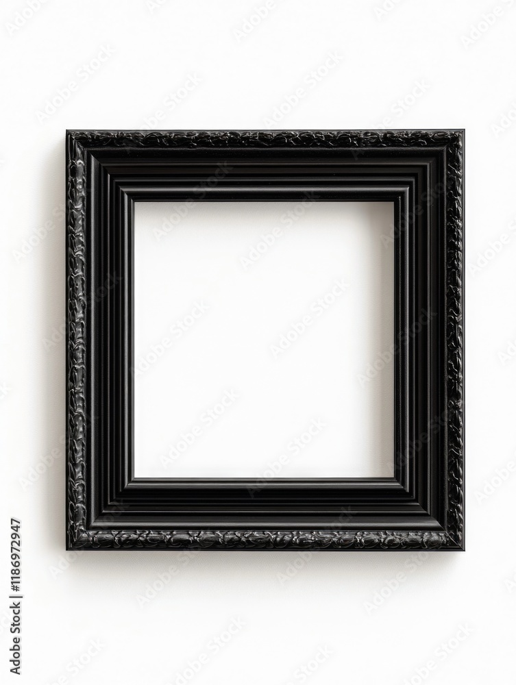 Black picture frame on white wall Black picture frame on white wall