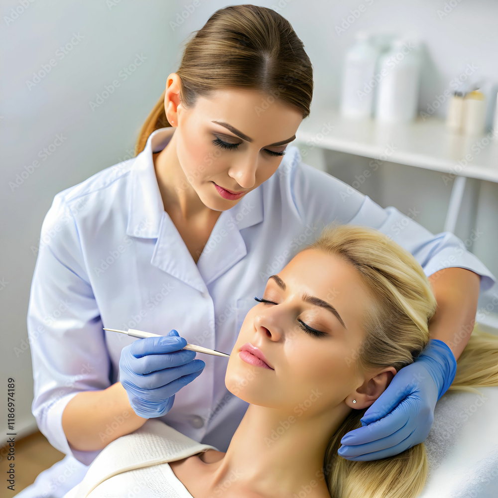 making dry needlying procedure on woman s face in making dry needlying procedure on woman s face in