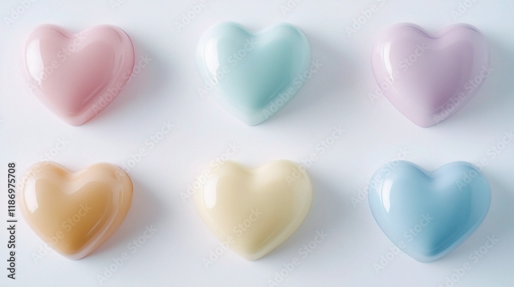 Obraz premium Soft Pastel Candy Hearts with Loving Messages on White Background